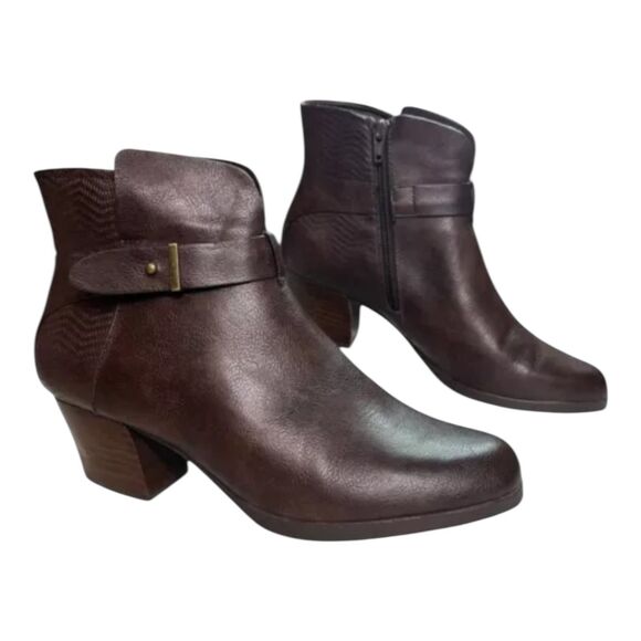 Baretraps Lane Boots Womens Size 10M Brown Ankle Block Heel Zip Strap Comfort - Picture 1 of 12